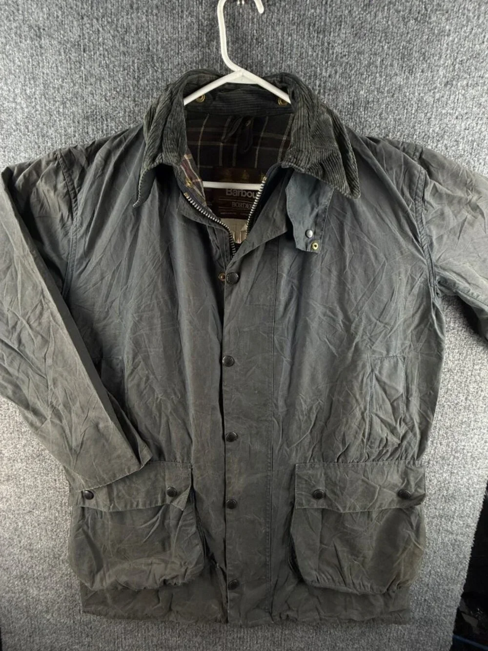 Barbour A205 Border Blue Waxed Jacket Coat Men Full Zip England Size 40 Faded